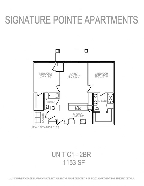 Floor plan for 2 beds, 2 baths, 1153 sqft
